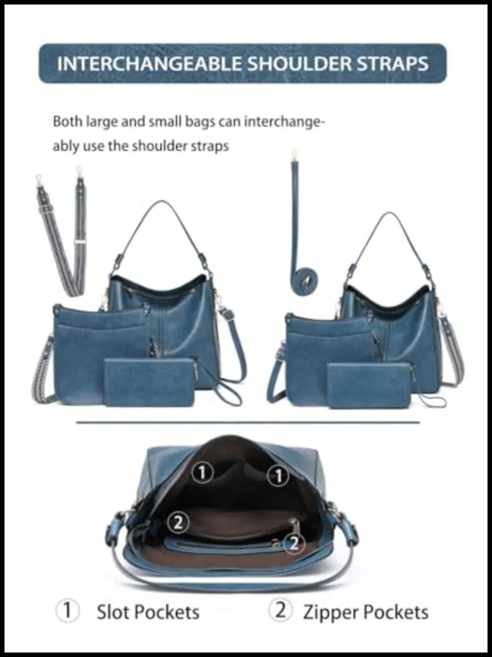 3pc Crossbody Bag Set PU Leather Tote Shoulder Handbag with Wallet Adjustable